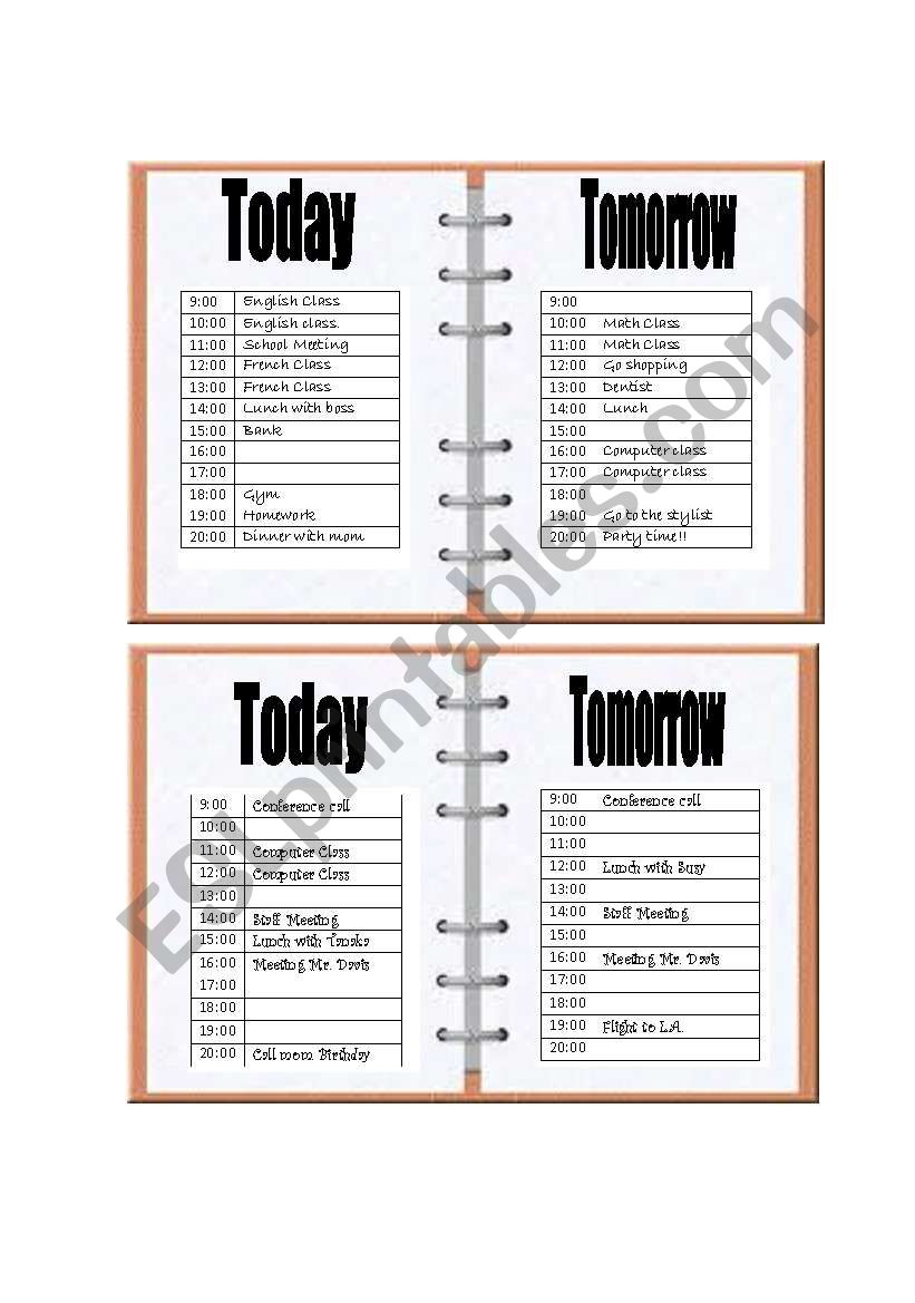 Schedulling appointments worksheet