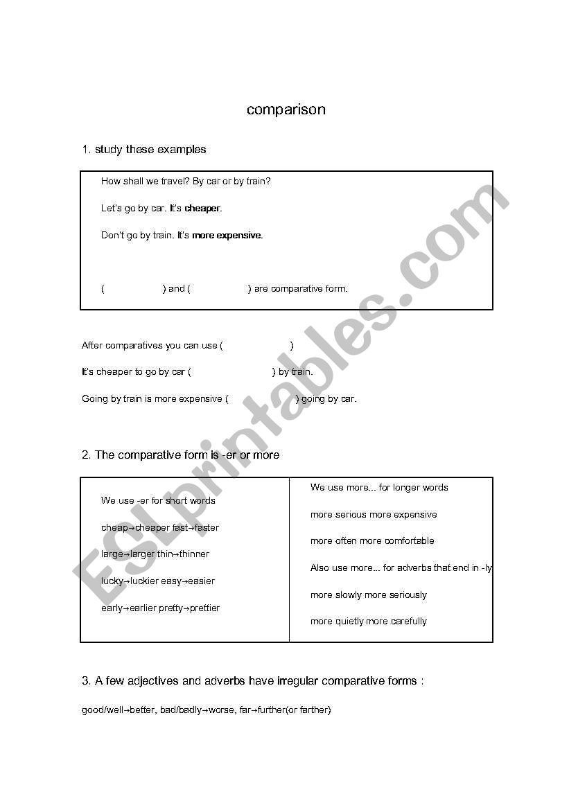 comparison worksheet