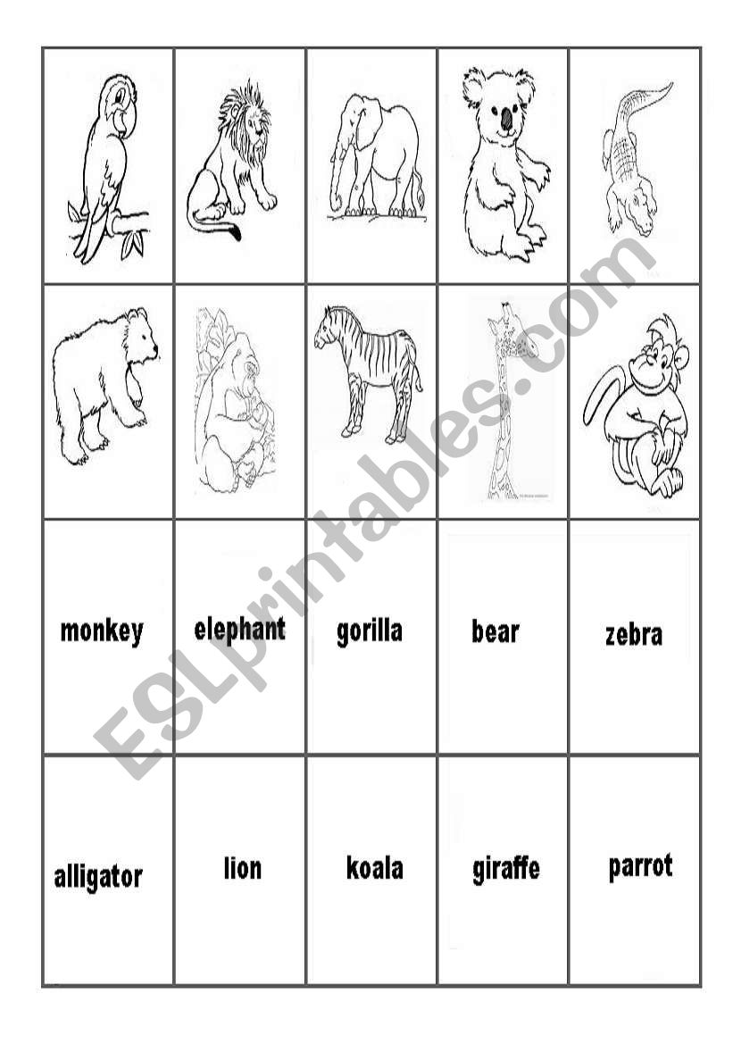 animal cards worksheet