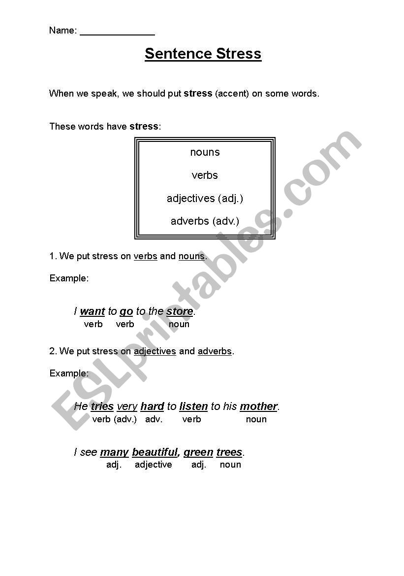 Sentence Stress worksheet
