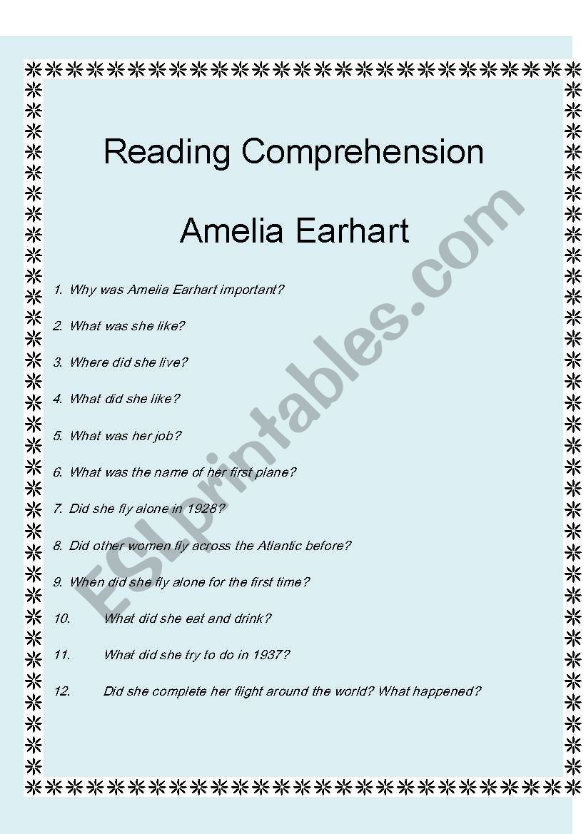 Reading Comprehension - Amelia Earthart