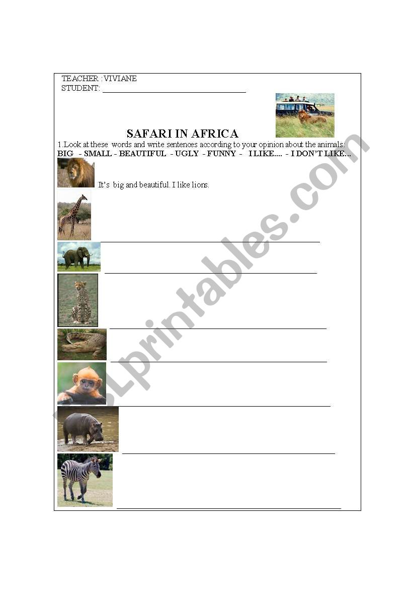 Safari in Africa worksheet