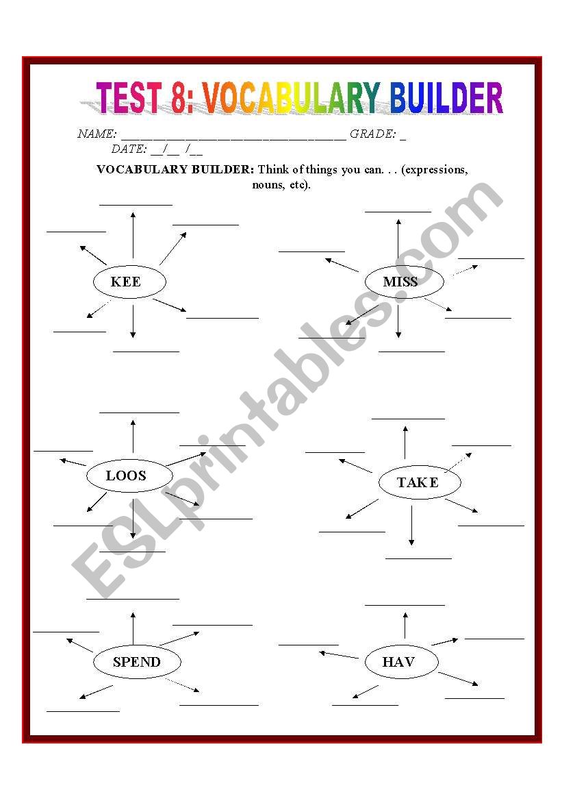 TEST 8: VOCABULARY BUILDER worksheet