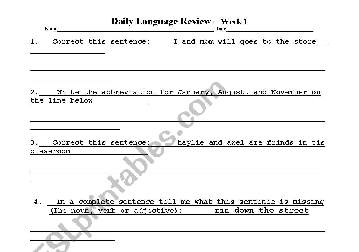 Daily Language Review worksheet