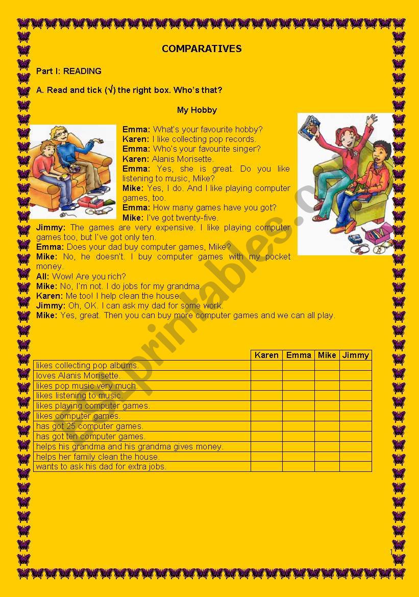 COMPARATIVES worksheet