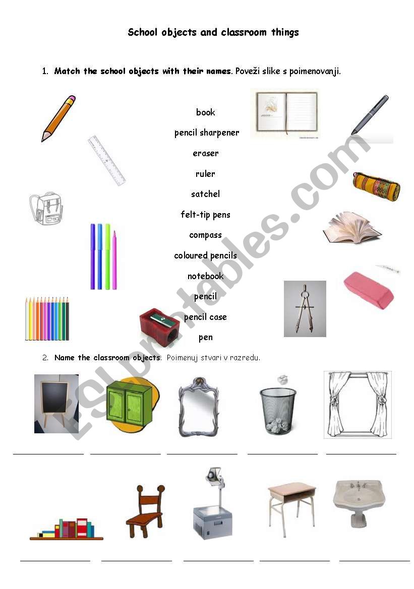 School objects and classroom things