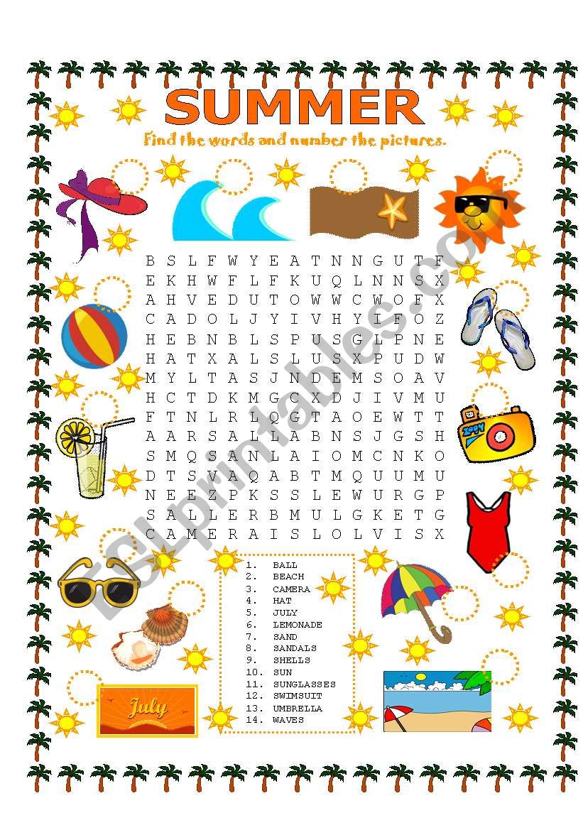 WORD SEARCH (SUMMER) worksheet