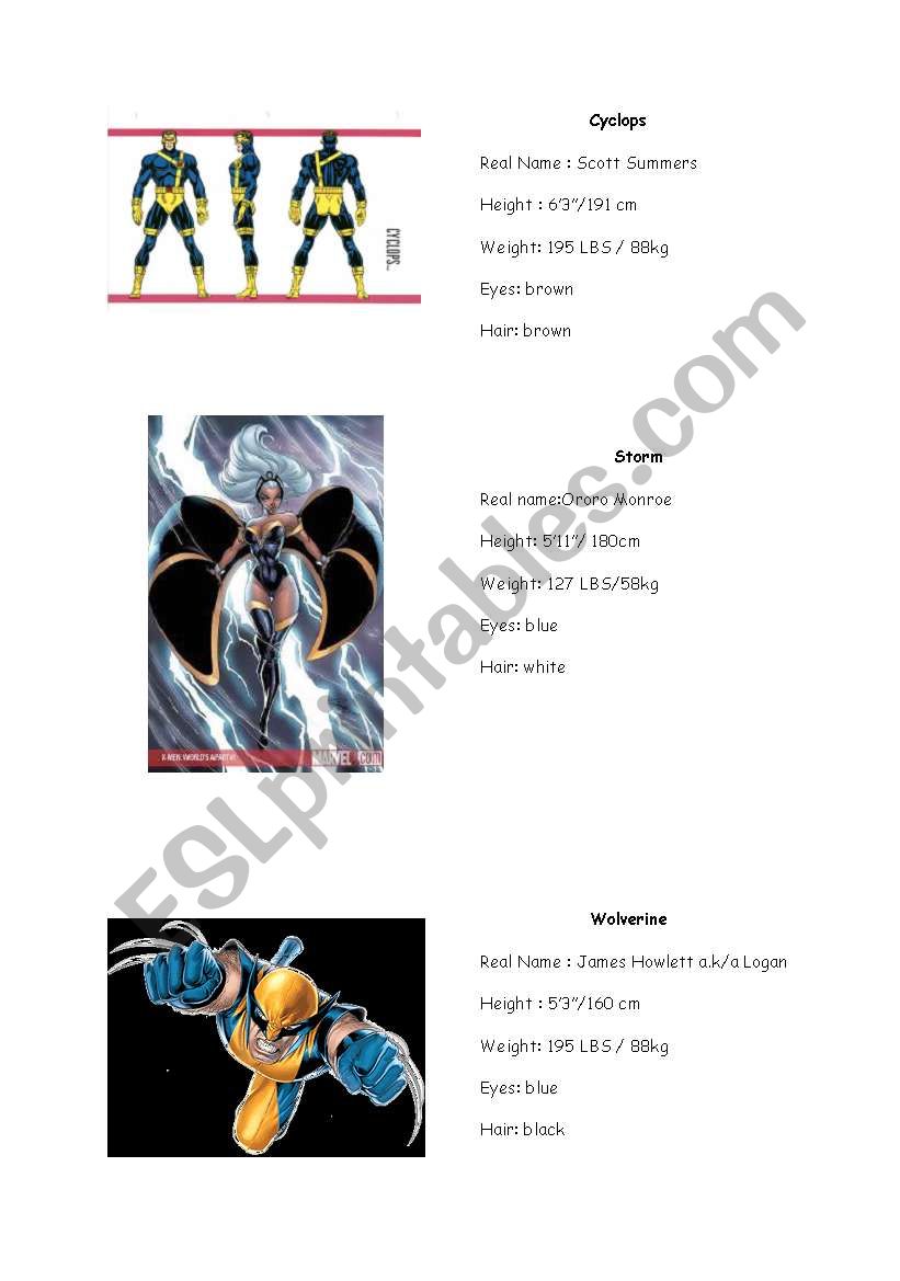 Xmen IDs worksheet