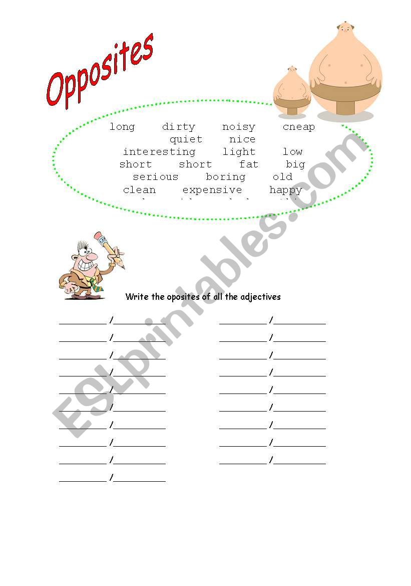 Opposites worksheet