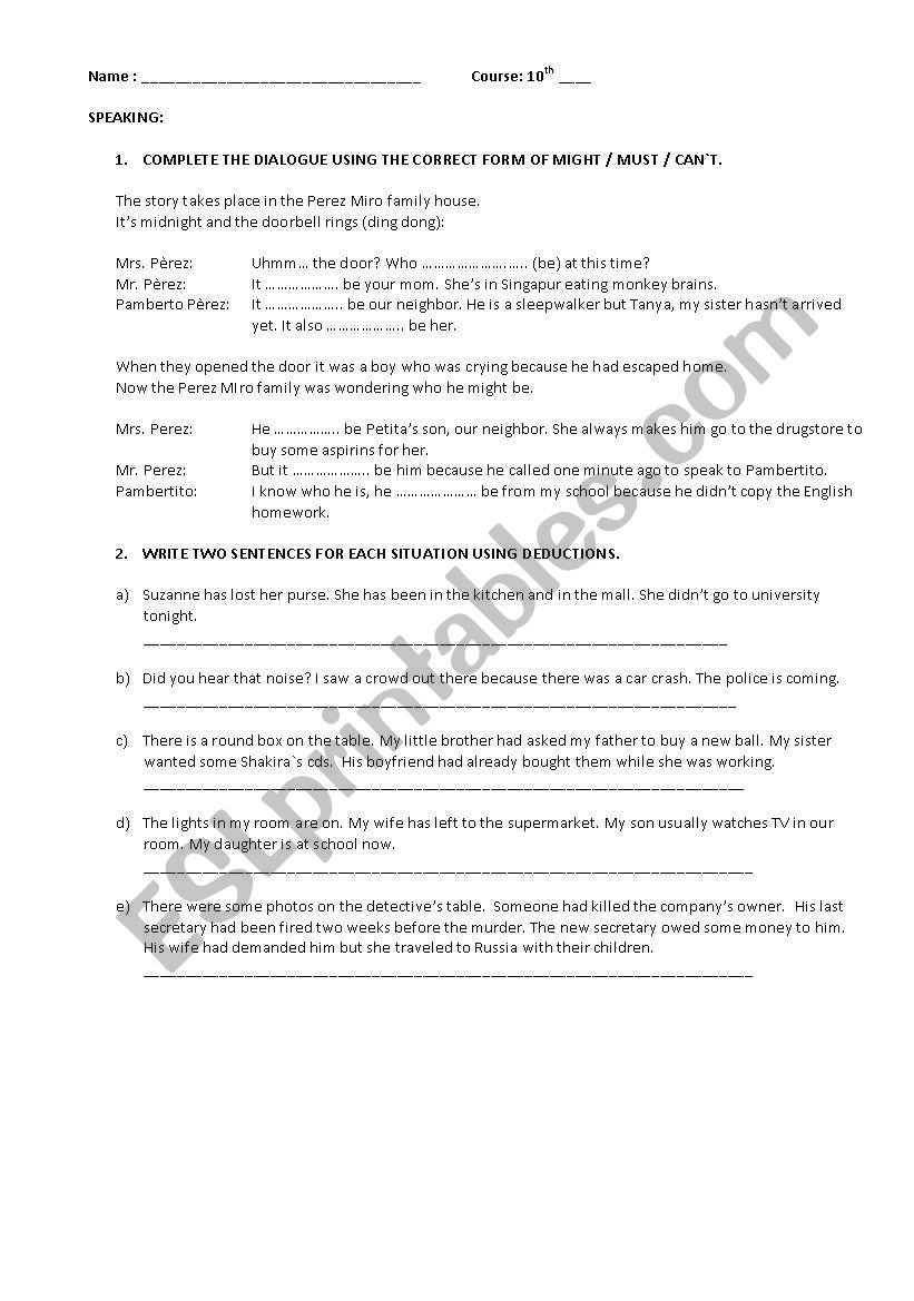 MODAL VERBS FOR DEDUCTION worksheet