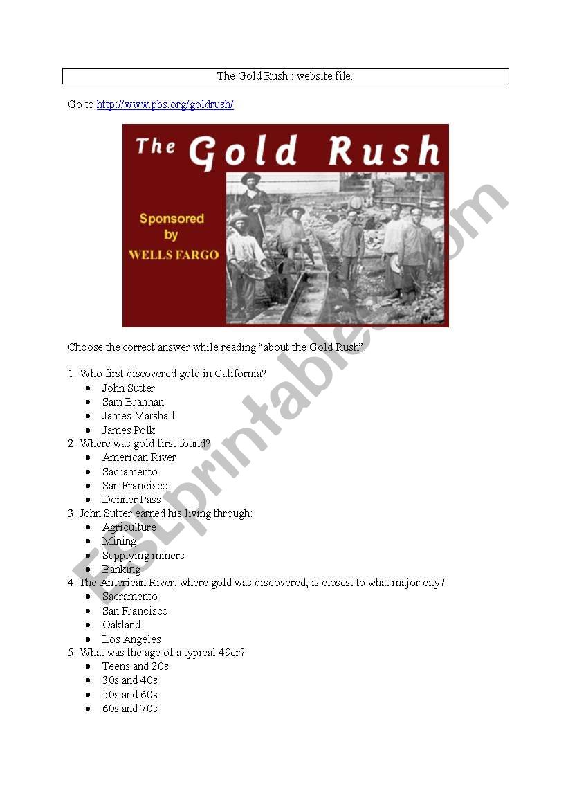 The gold rush worksheet