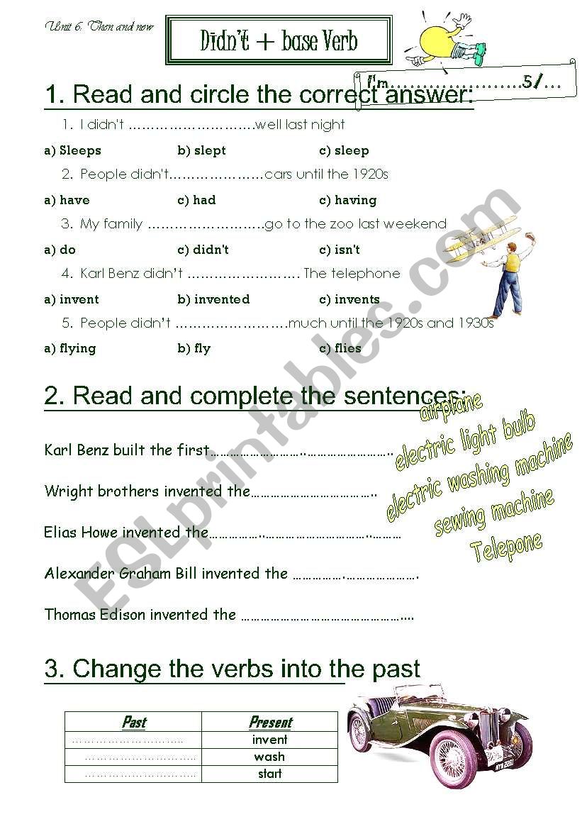 didnt + base verb worksheet