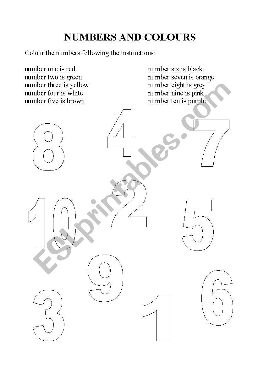 Numbers and colours worksheet