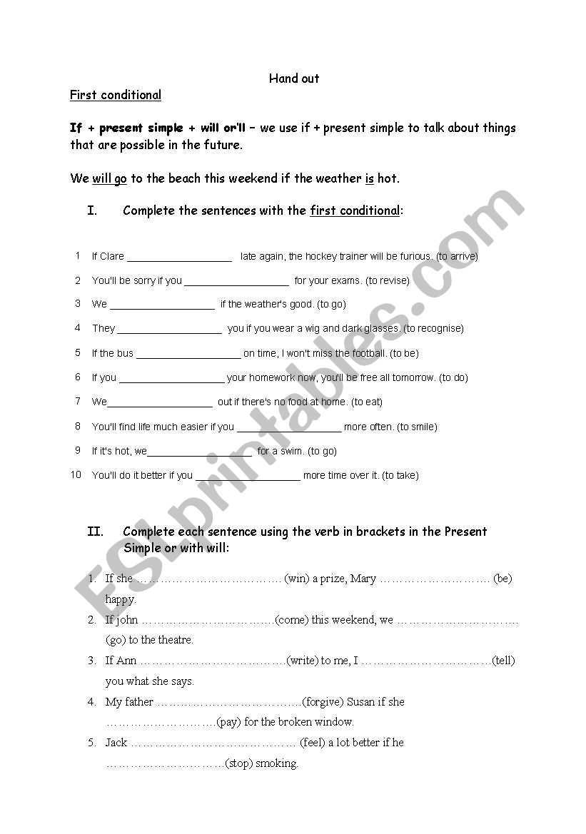 First conditional worksheet