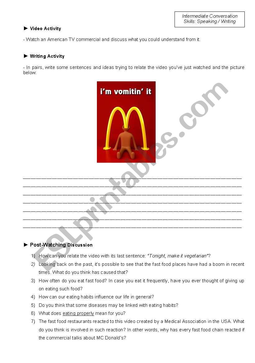 Conversation Class based on a polemic video about fast food (StudentÂ´s copy)