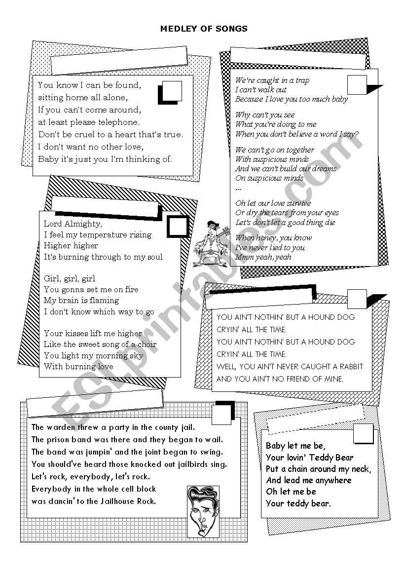 Medley of songs worksheet