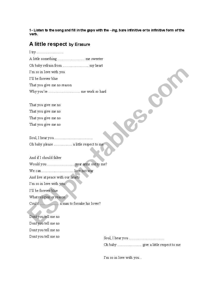 A Little Respect- Erasure worksheet
