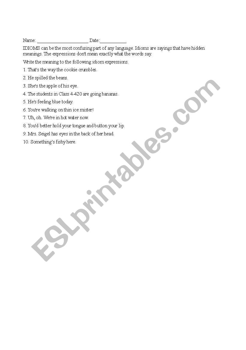 Idioms worksheet