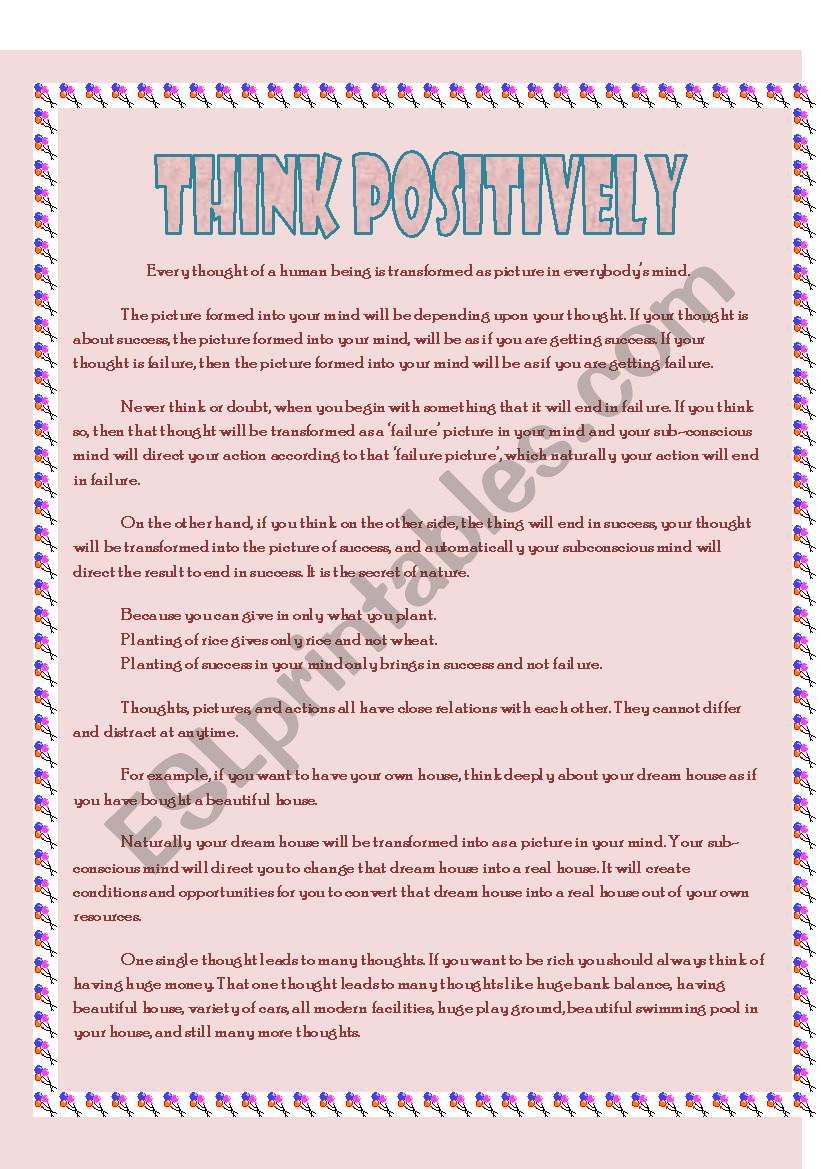 think positively worksheet