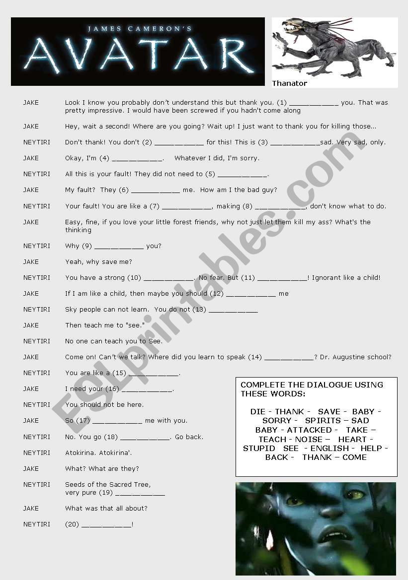 Avatar The Movie  worksheet