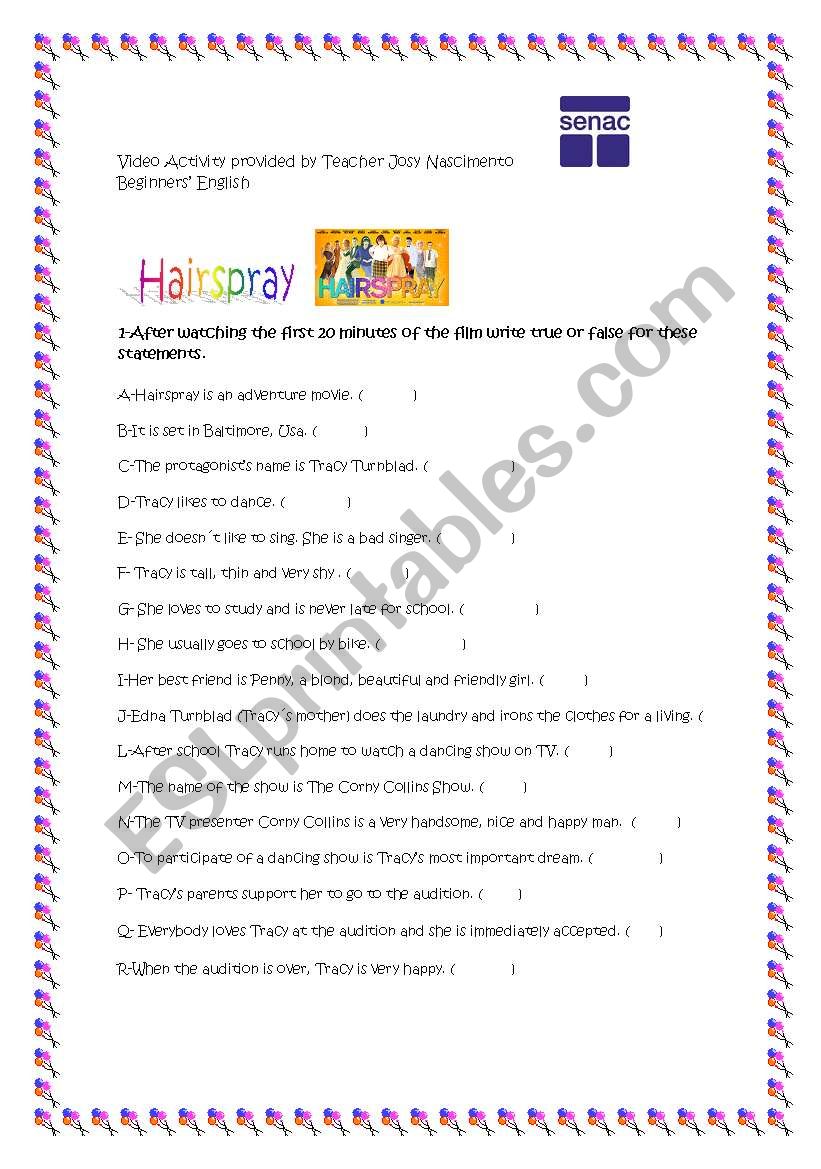 Hairspray  worksheet