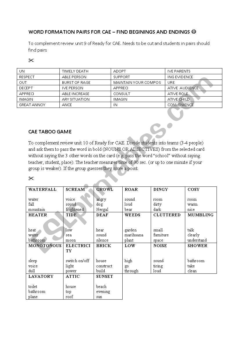Word Formation and Taboo games for CAE