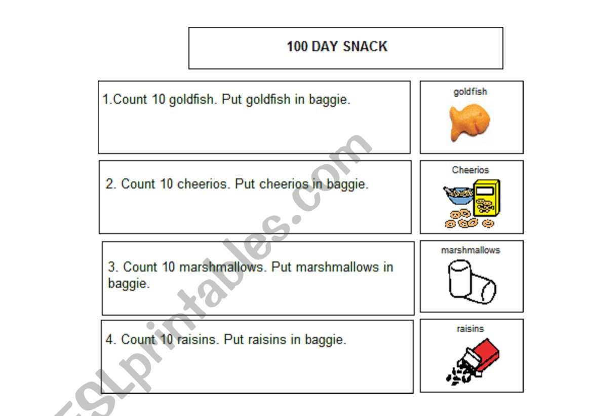 100th Day of School Snack worksheet