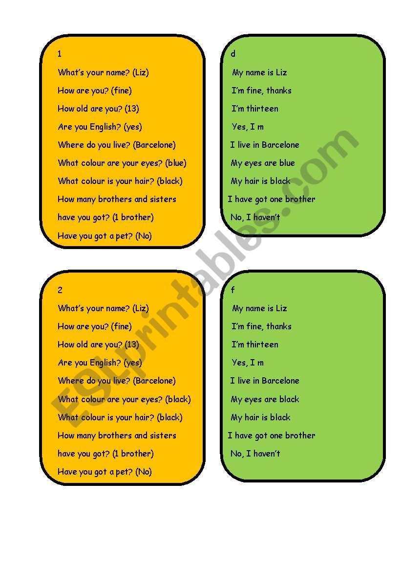 pair work, speaking worksheet