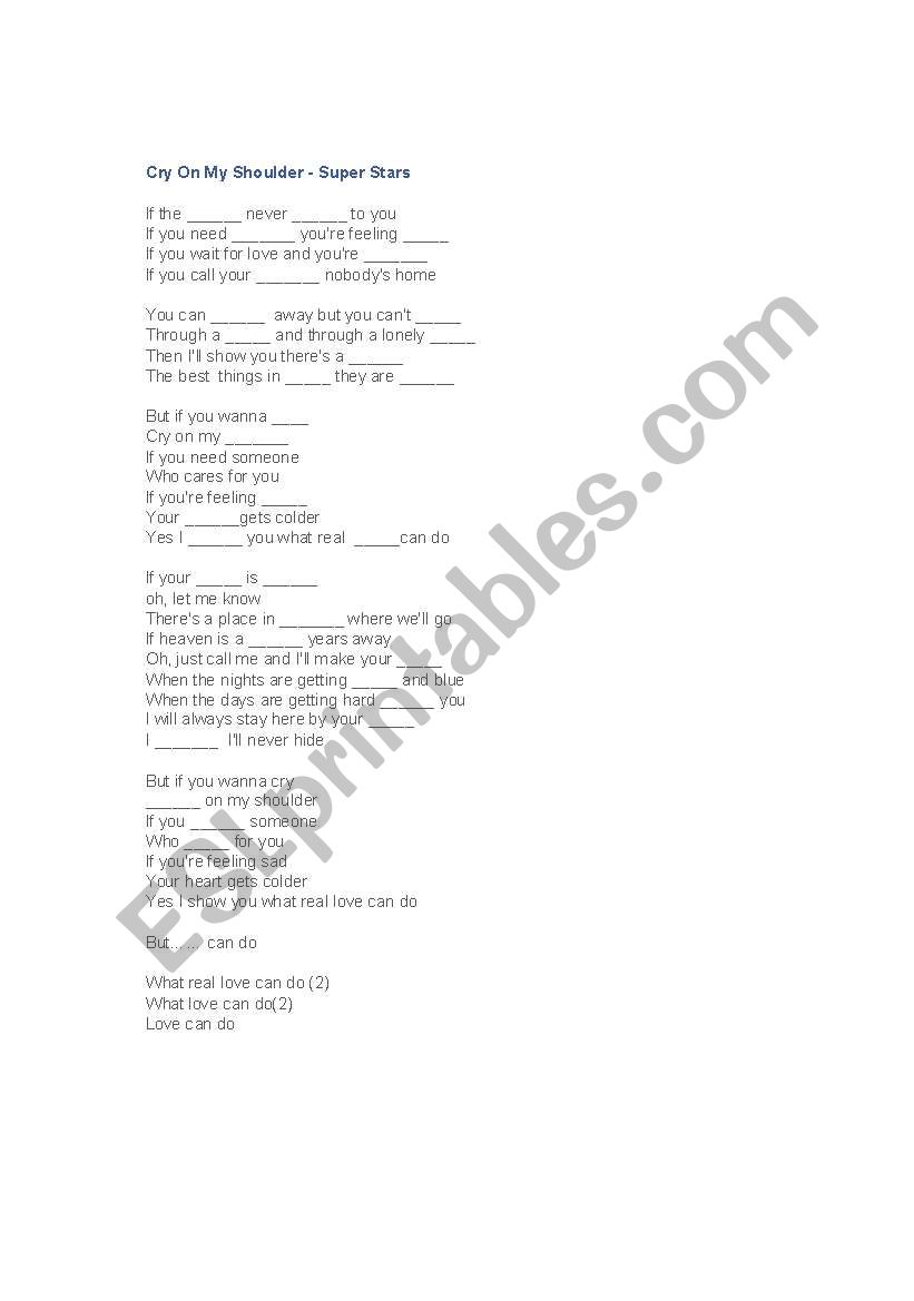 song lyrics worksheet