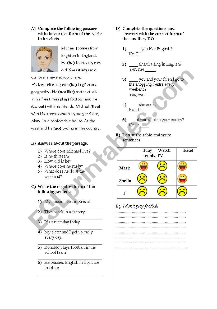 Present simple _ starters worksheet