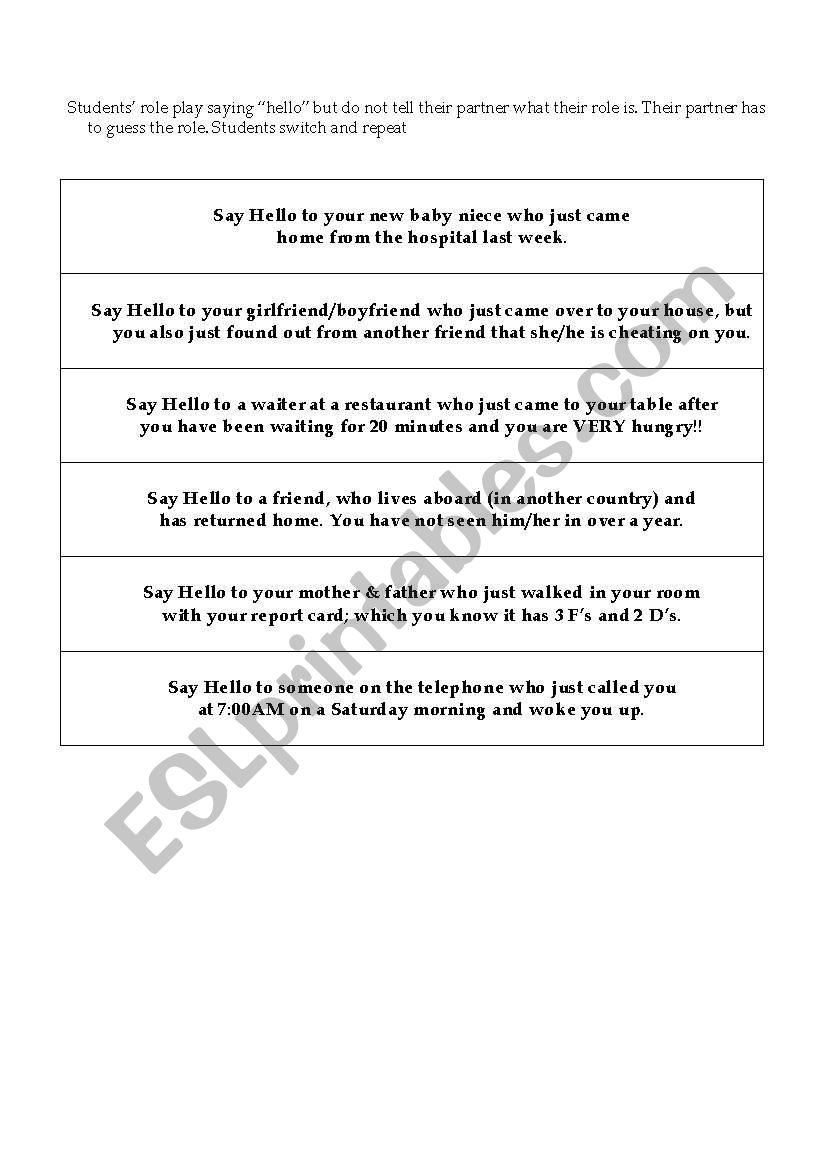 Saying Hello- role play & intonation