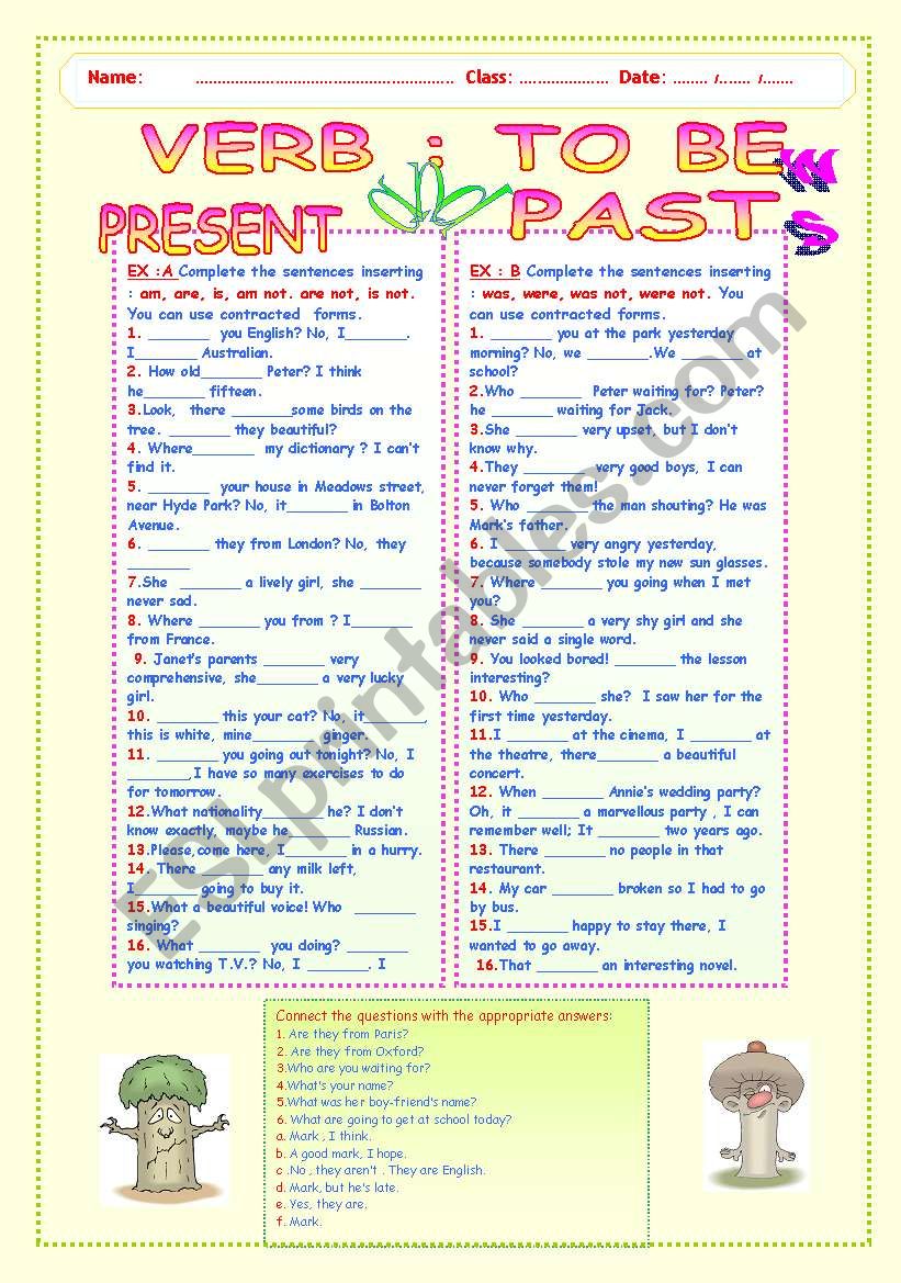 VERB TO BE PRESENT AND PAST ESL Worksheet By LUCETTA06