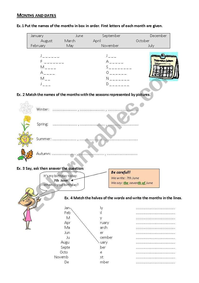 Months and dates worksheet