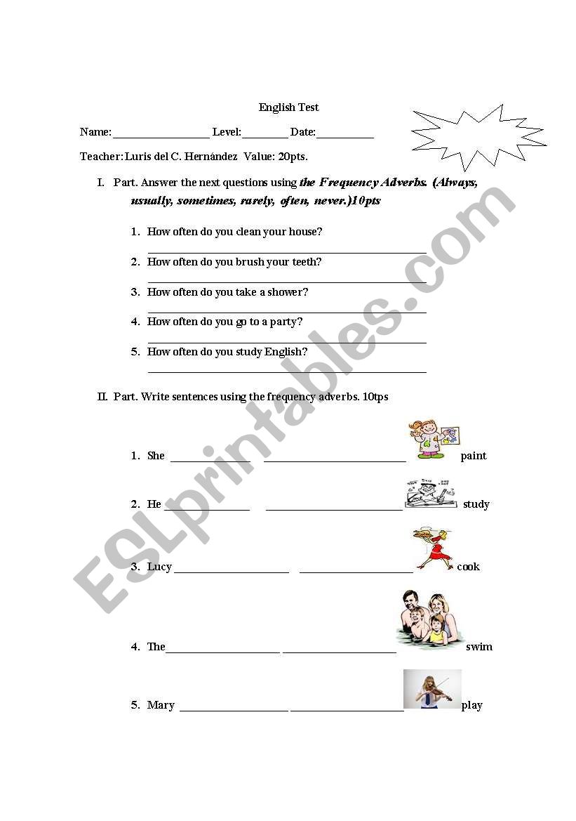 frequency adverbs worksheet