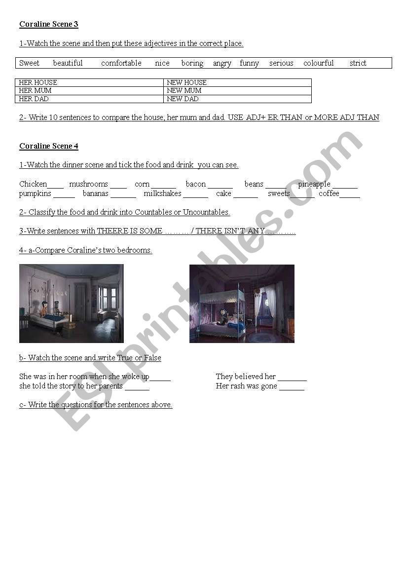 Coraline scenes worksheet