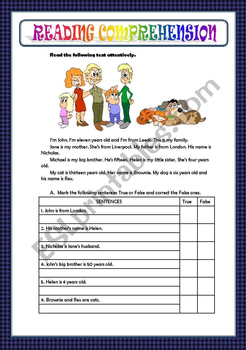 READING COMPREHENSION  worksheet