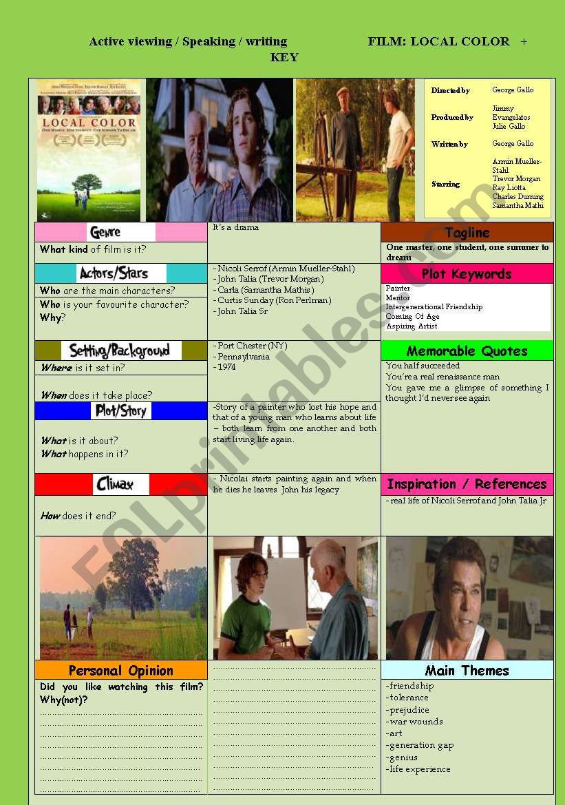 MOVIE: Local Color worksheet