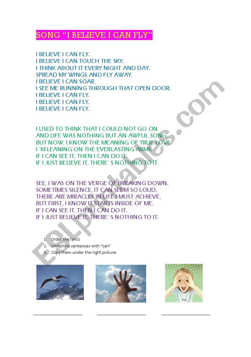 Song I believe I can fly worksheet
