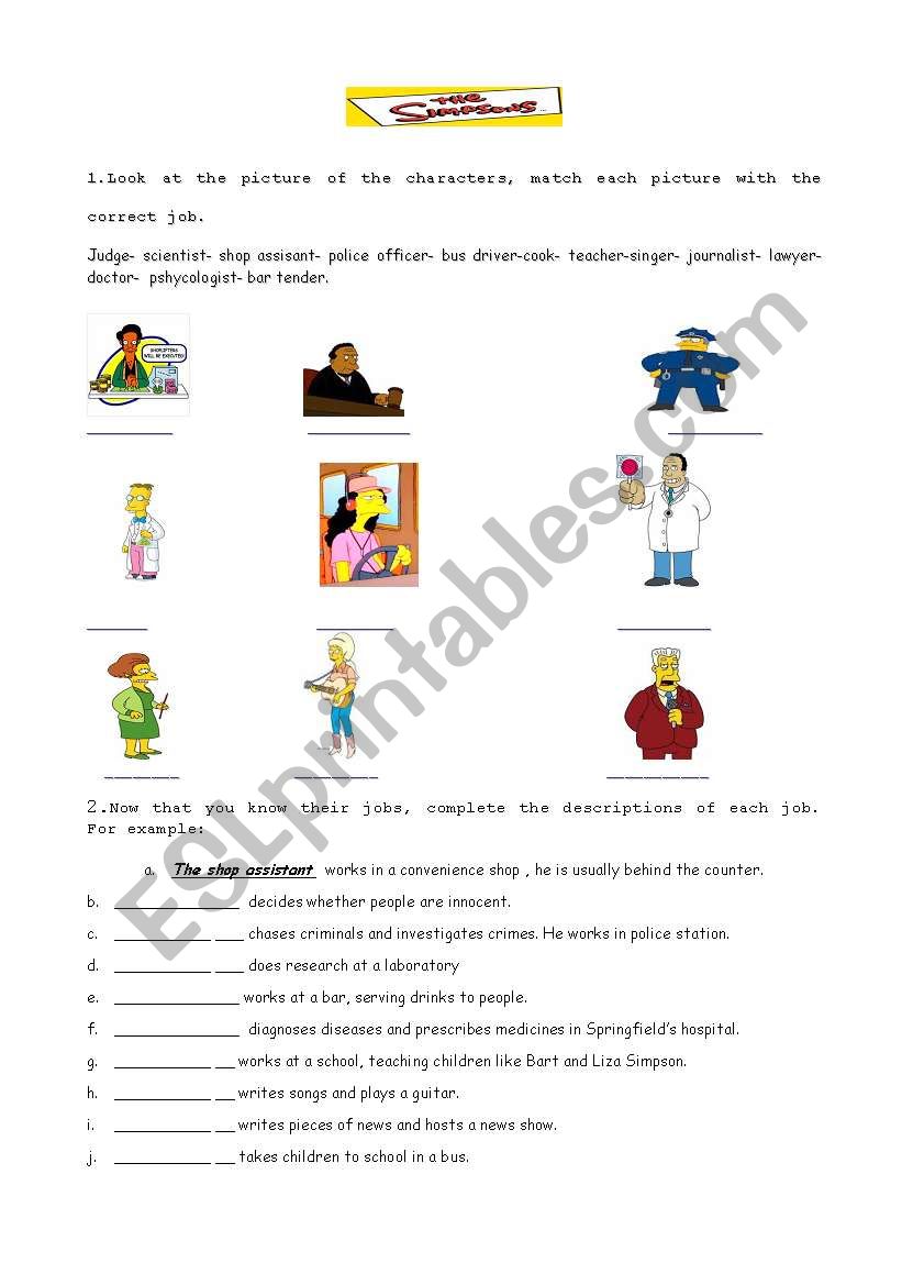 jobs with the simpsons worksheet