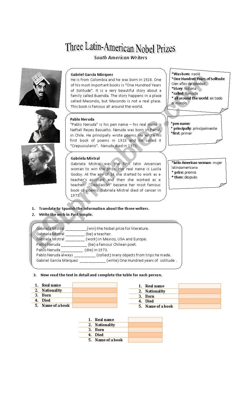 three latin amricans writers worksheet