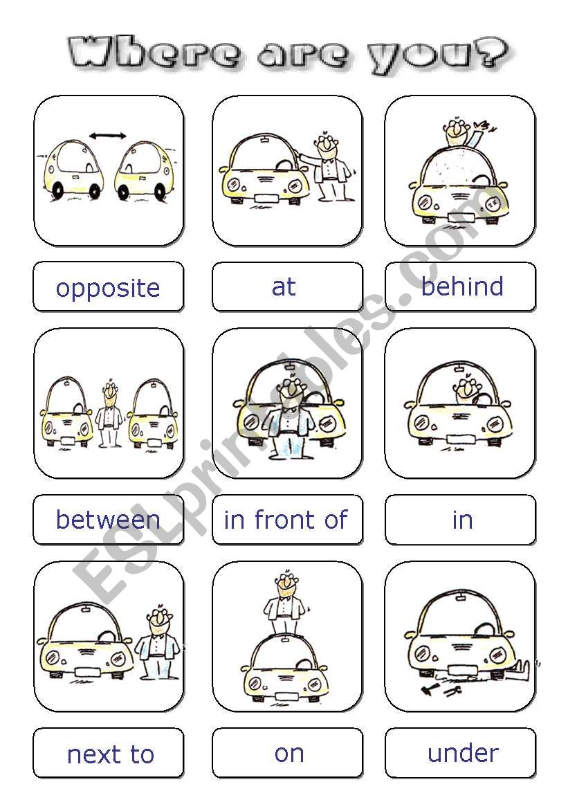 Prepositions cards worksheet