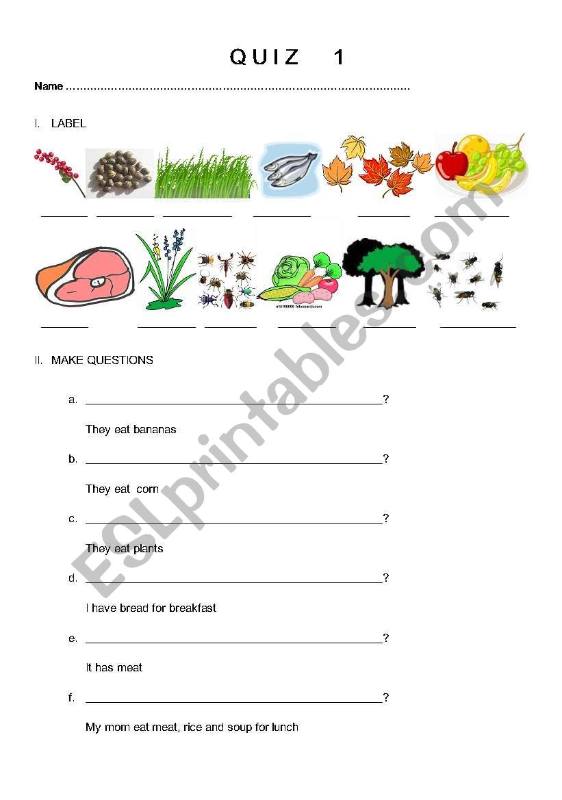 animals and food 1 worksheet