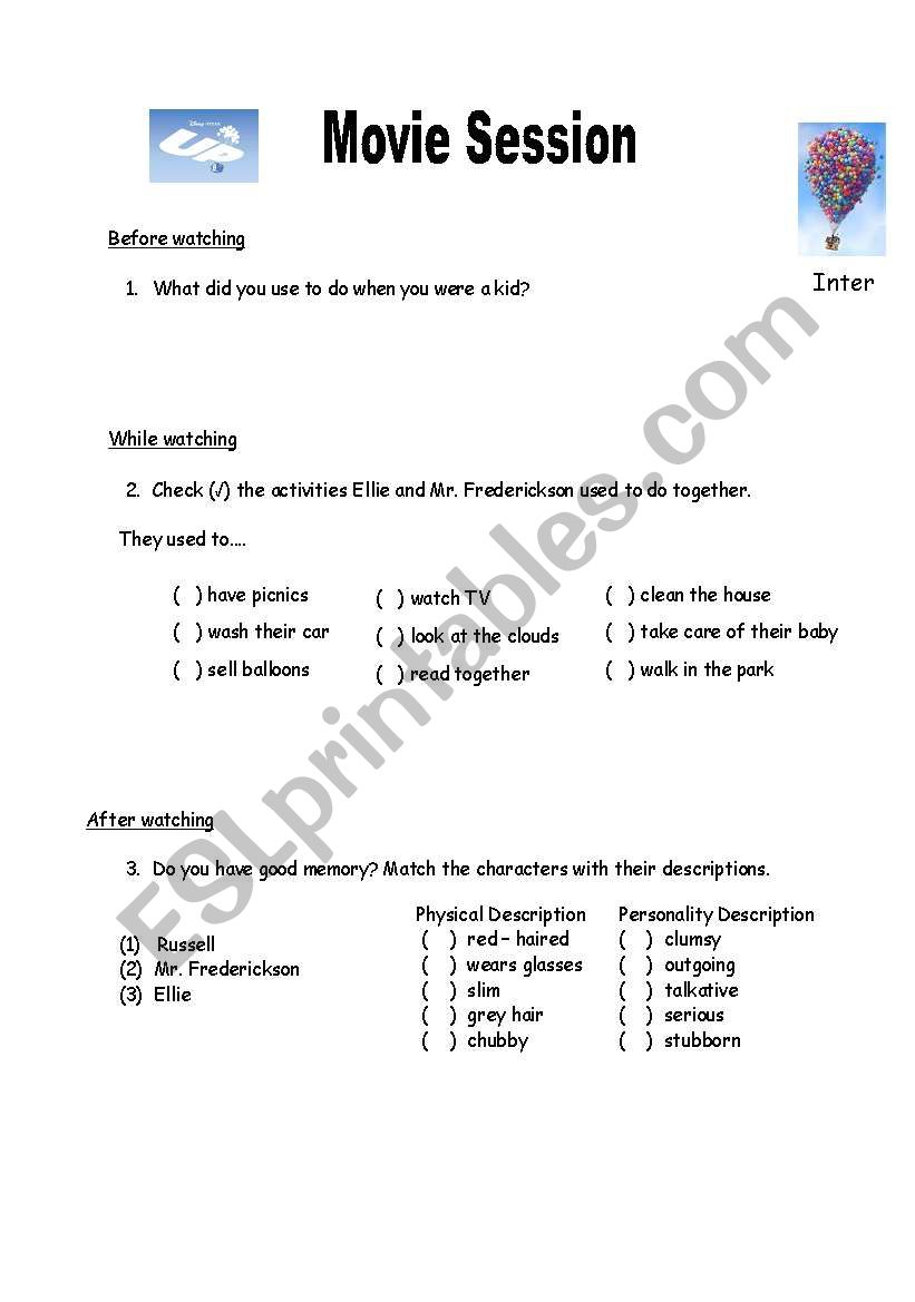 Disney Movie UP worksheet