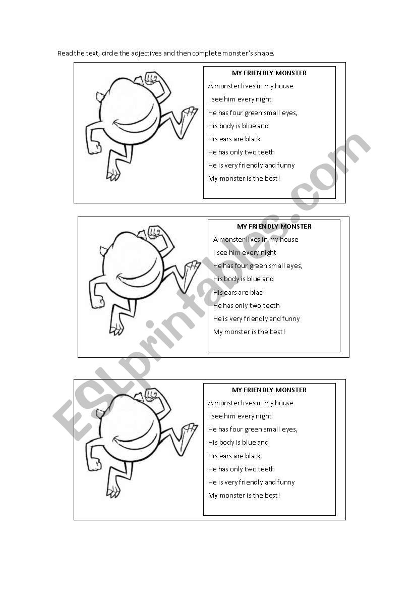 Monsters definition worksheet