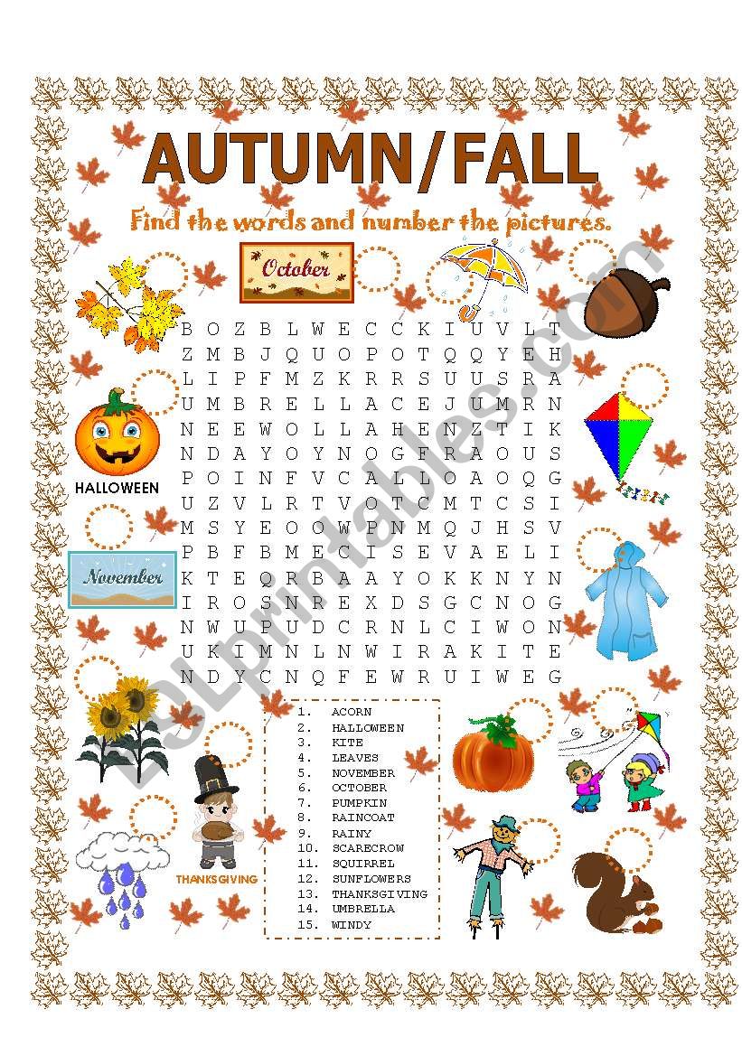 WORD SEARCH (AUTUMN/FALL) worksheet