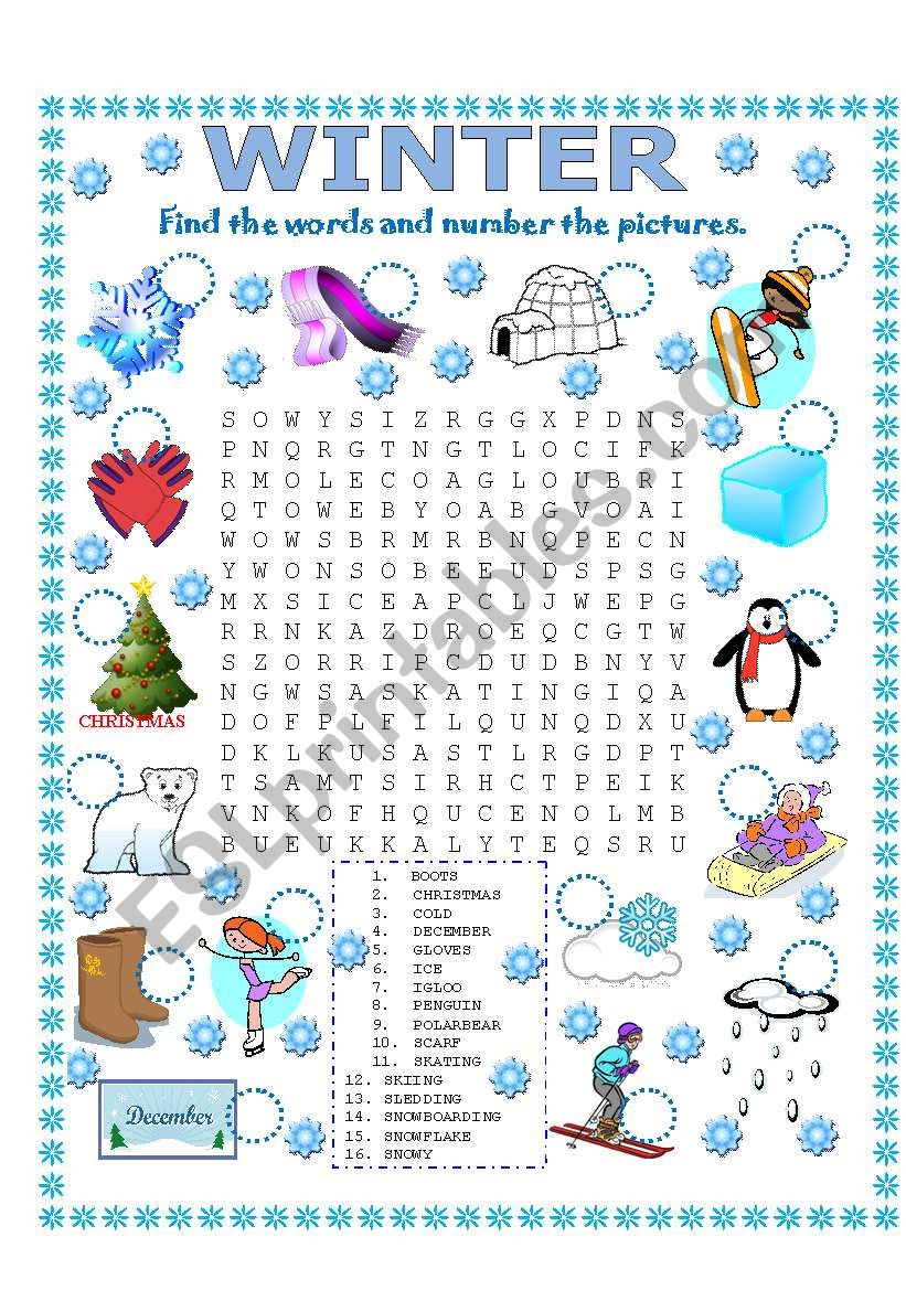 WORD SEARCH (WINTER) worksheet