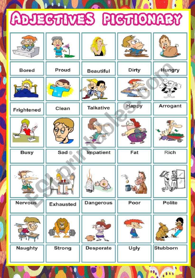 Adjectives Pictionary worksheet