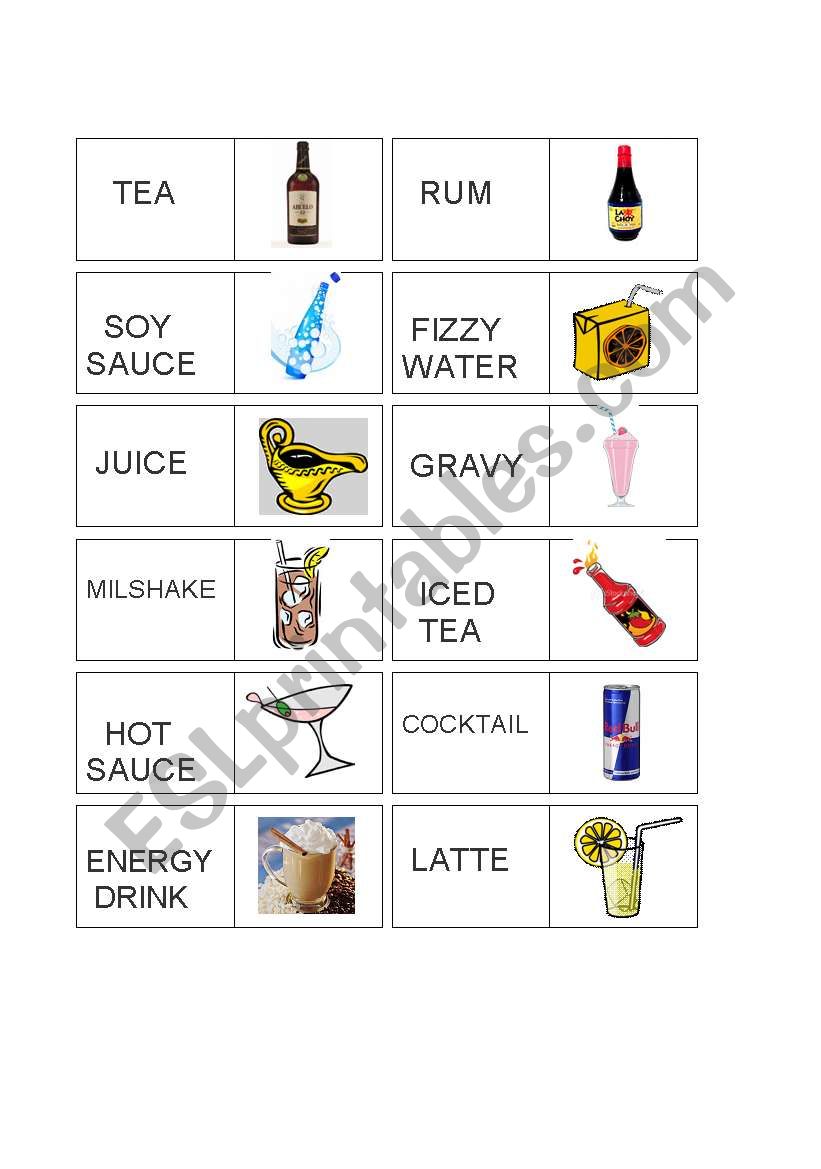Vocabulary Domino Set Drinks & Condiments 1/2