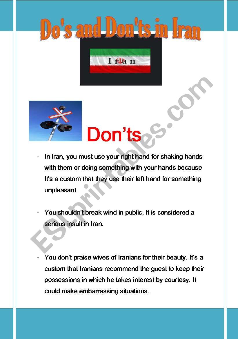 Dos and Donts in Iran worksheet
