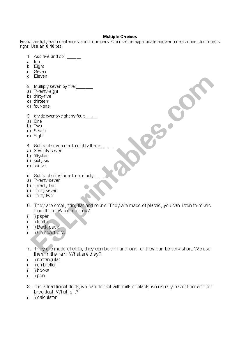 DIAGNOSTIC worksheet